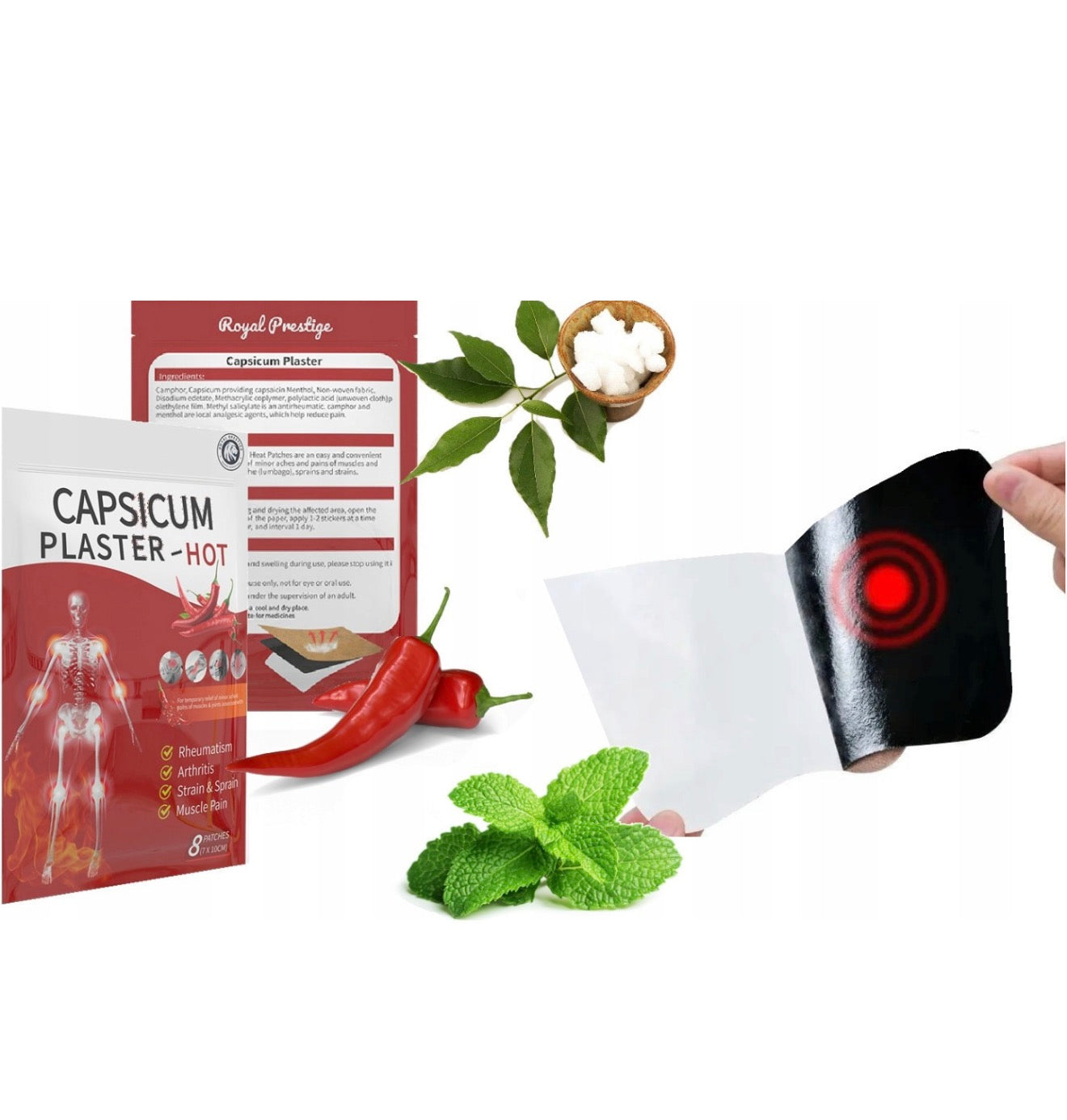 Capsicum Hot Plaster – Θερμαντικά Επιθέματα Καψαϊκίνης για Μυϊκή &amp; Αρθρική Ανακούφιση (8 Τεμάχια) PhysioClinic Store